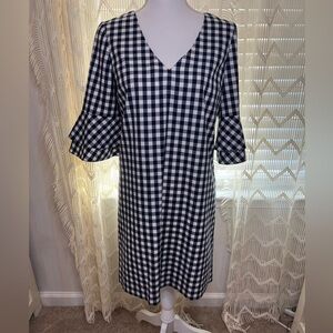 Draper James Gingham Checkered Shift Dress V Neck Navy White Size 4